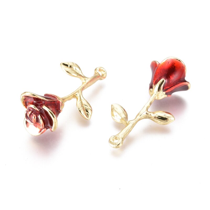 20 buah liontin Aloi jimat bunga mawar dengan liontin menjuntai anting Enamel untuk membuat perhiasan DIY dekorasi anting-anting gelang kerajinan
