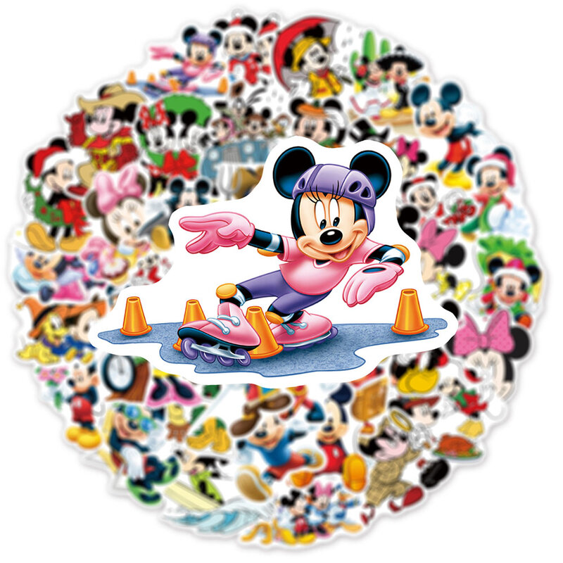 Disney-楽しいアニメミッキーマウスステッカー子供用、かわいい漫画グラフィティ、デカールトイ、電話、スケートボード、スクラップブック、ステッカー装飾、10個、30個、50個