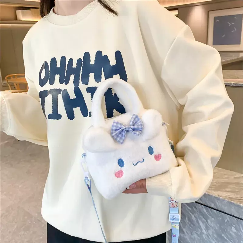 Kawaii Sanrio tas jinjing mewah tas tangan Cinnamoroll tas bahu kurir Plushie Kuromi ransel untuk wanita hadiah mainan boneka