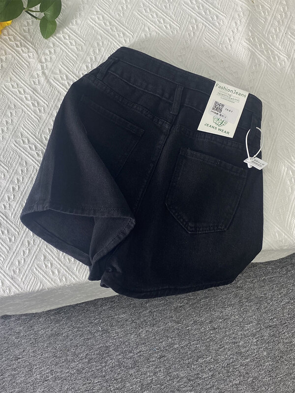 Short en jean baggy pour femme, pantalon en jean gothique noir, taille haute, jambe trapèze, streetwear vintage, Harajuku, Goth Y2k, été