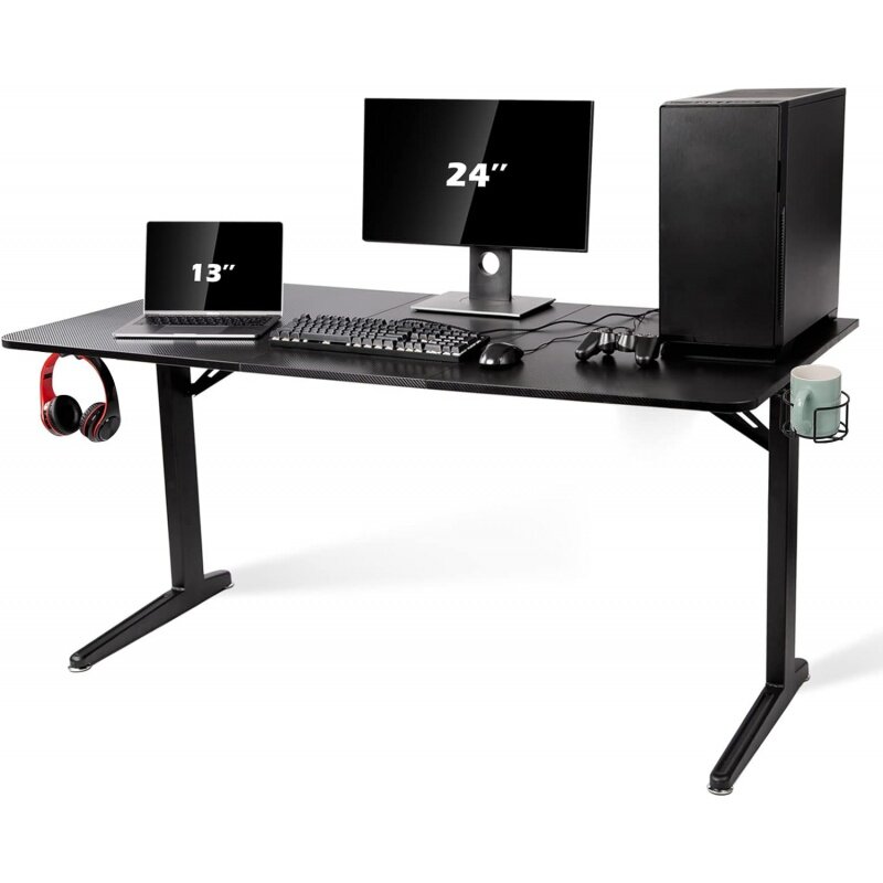Topsky Gaming Desk Groot Oppervlak 63 ''X 31.5'' Met Bekerhouder, Koptelefoonhaak En Kabelbeheer (Zwart)