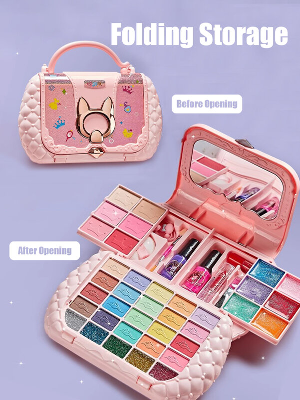 Kinder Beauty Speelgoed Make-Up Kit Zakje Wasbaar Doen Alsof Cosmetische Set Speelgoed Met Spiegel Niet-Giftig En Veilig Verjaardagscadeaus Meisje