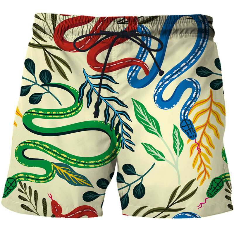 Шорты мужские/женские с 3D-принтом змеи, милые повседневные короткие штаны в стиле бохо, модные летние спортивные пляжные шорты для плавания, Y2k