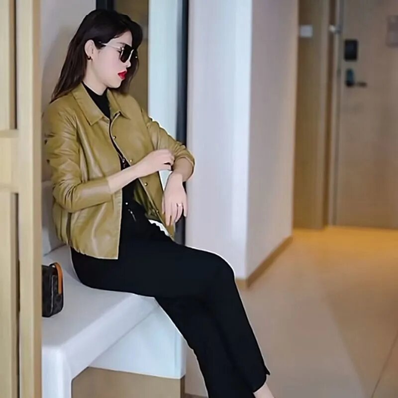 Mantel kulit PU kualitas tinggi jaket kulit pendek wanita 2023 jaket serbaguna longgar Korea baru musim gugur mantel wanita 4XL