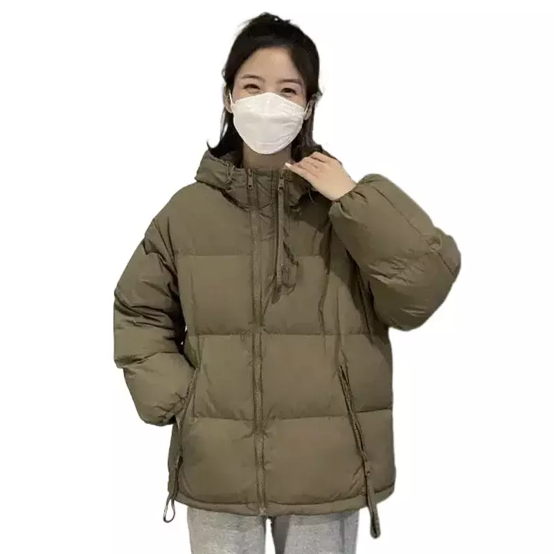 Зимняя женская модель 2023, Толстая теплая куртка с капюшоном в Корейском стиле, Женская однотонная пуховая верхняя одежда на молнии для женщин