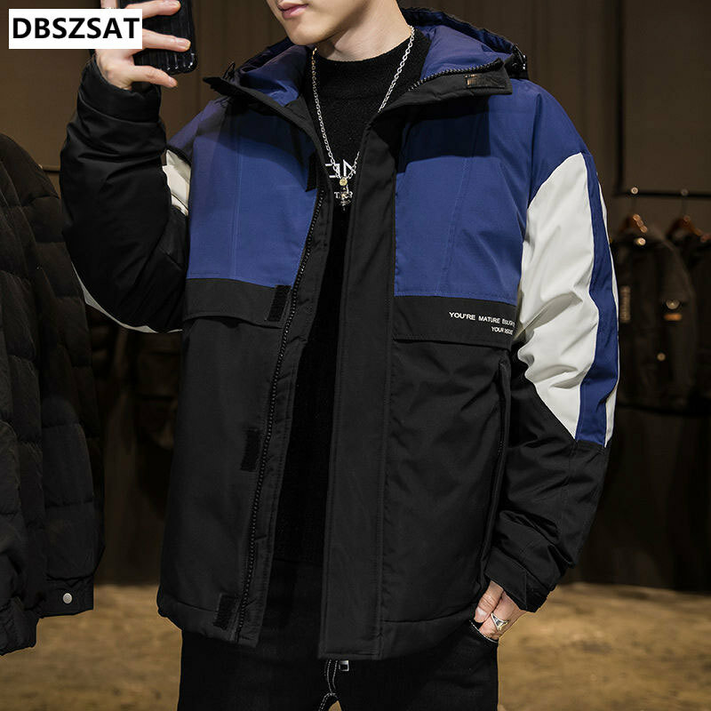 Chaqueta de plumón con capucha para hombre, abrigo con contraste de color, versión coreana, nueva tendencia, moda de invierno, 2023