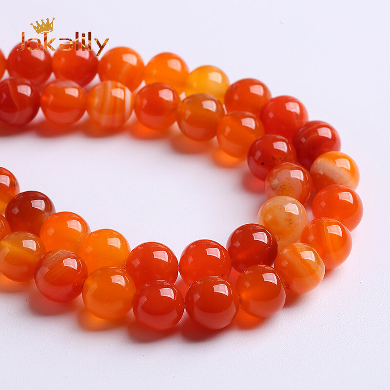 Naturalne pomarańczowe agaty Onyx paski kamień okrągłe koraliki dystansowe luzem koraliki do tworzenia biżuterii Diy bransoletki akcesoria 4 6 8 10 12mm 15"