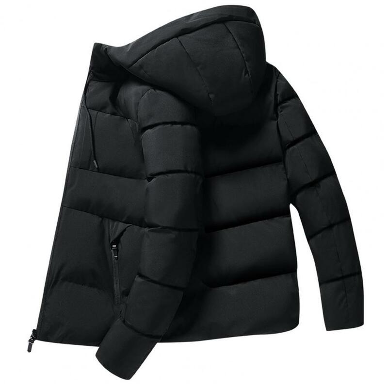 2022 Winter Men Jacket Cotton Padded Long Sleeve Solid Color Fluffy Filling Zipper Coldproof Autumn Winter Hooded Windbreaker