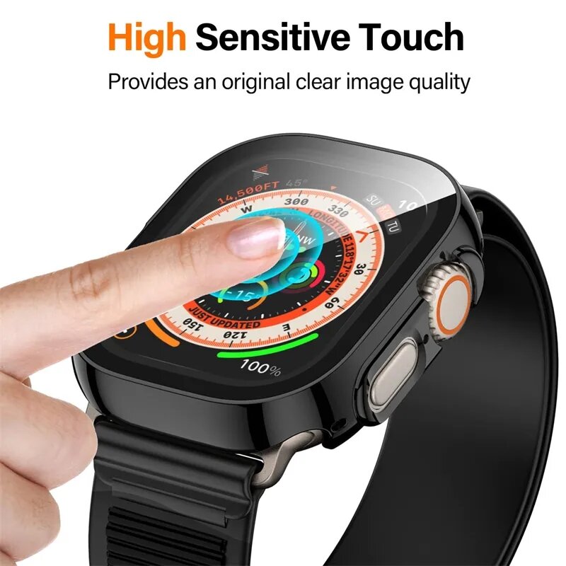 Kaca + casing untuk Apple Watch Ultra 1-2 49mm tali jam tangan pintar Bumper PC + pelindung layar penutup HD antigores iwatch Aksesori tali