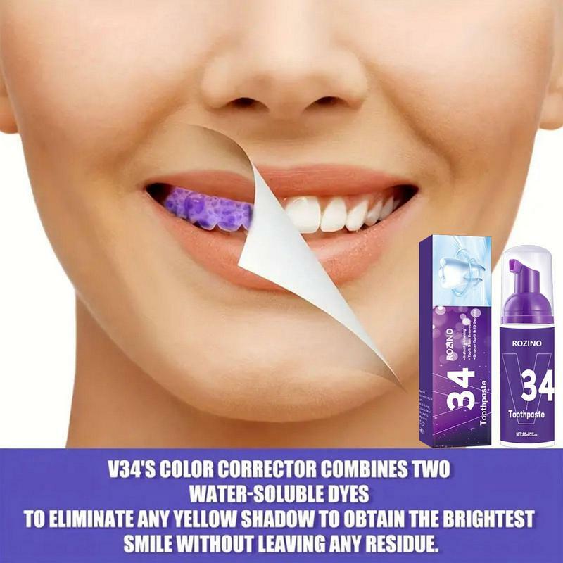 Busa pasta gigi alami Mousse putih 60ml, pasta gigi sensitif Mousse perlindungan rongga alami dan gigi ungu