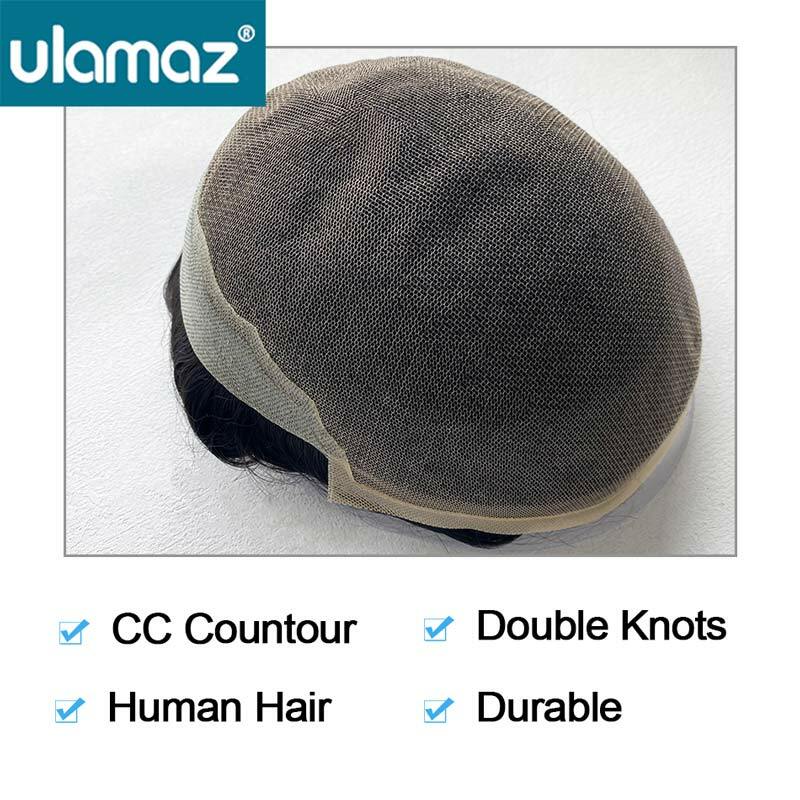 Capillary Male Hair Prosthesis French Lace Pu Man Wig Toupee Hair Men 6" Human Hair Wig For Men Bleach Knots Lace Front Mens Wig