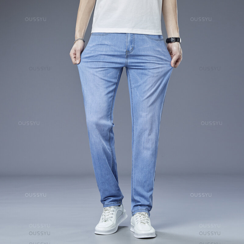 MINGYU-Jeans de algodão fino para homens, roupas de marca, negócios, clássicos, finos, calças jeans, calças casuais, trabalho masculino, plus size 29-40, verão