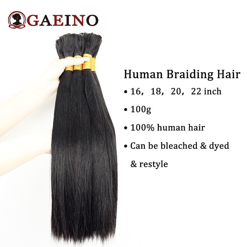 Extensiones de cabello humano liso para mujer, 100 gramos, trenzado a granel, sin trama, extensiones de cabello 100% humano, 16-28 pulgadas