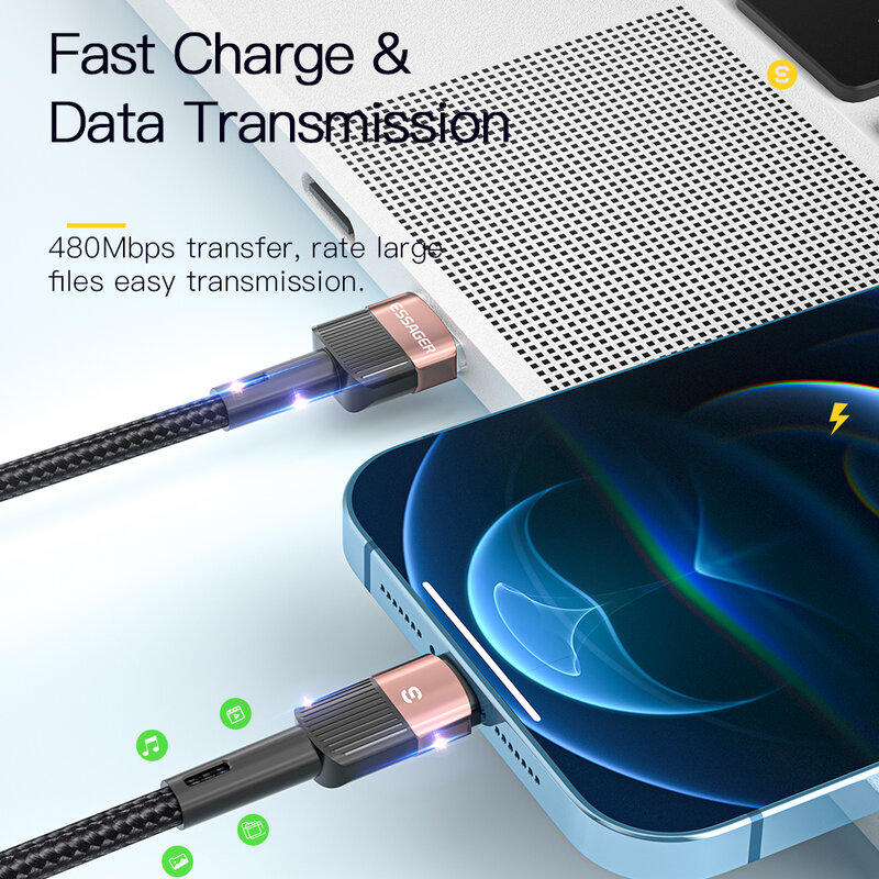 Essager – câble USB pour recharge rapide et transfert de données, cordon de chargeur pour téléphone iphone 14 13 12 11 Pro Max Xs Xr X SE 8 7 6 Plus