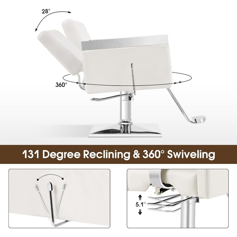BarberPub Classic Recline Hydraulic Barber Chair Salon Spa Chair Hair Styling Beauty Equipment 3021 (Cream)