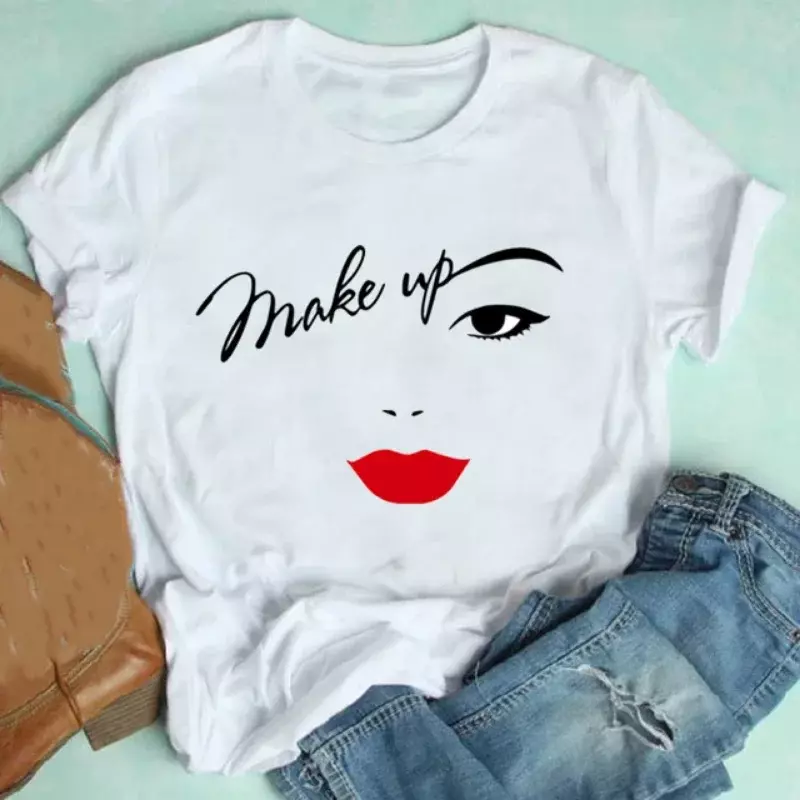 여성용 반팔 티셔츠, 우아한 섹시한 소녀 프린트, 라지 사이즈 레깅스, 미적 의류 상의, 핫 셀러 패션