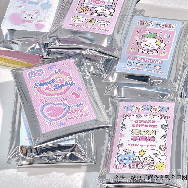 50pcs Korean Fashion Y2K Silver Packing Self-adhesive Bag Kpop Star 3-inch Photo Card Mailing Packaging Bag Letter Shipping Bag