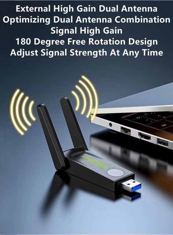 듀얼 밴드 USB 와이파이 어댑터, 안테나 포함 무선 네트워크 카드, 동글 네트워크 카드, 1300Mbps, 2.4GHz + 5GHz