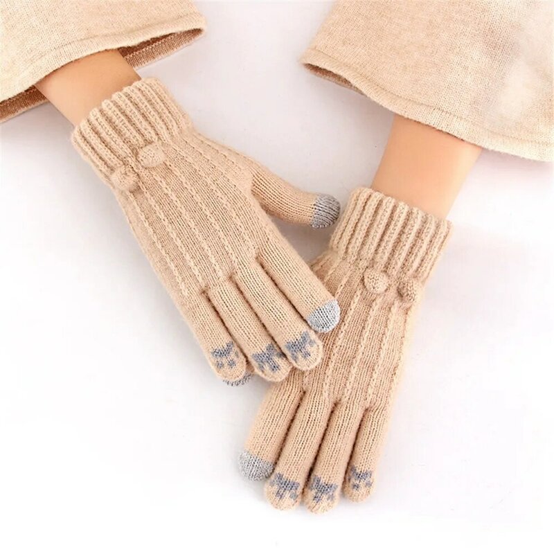 Guanti di lana lavorati a maglia con tintura a cravatta nuove fiber acriliche colorate guanti con dita divise da equitazione con bottoni guanti spessi e caldi