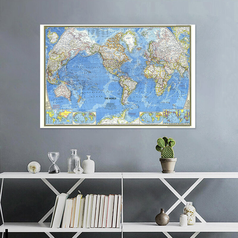 世界地図付き壁紙,225x150cm,1970,1ピース,世界地図,壁のステッカー,不織布,教育用品