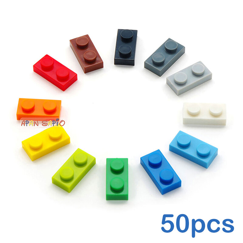 Tijolos de construção finos para crianças, brinquedo educativo, compatível com a marca, 50 pçs/lote, 1x2, diy