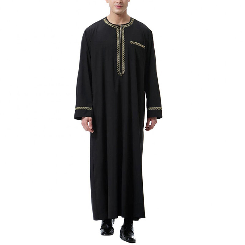 Muçulmano islâmico Vestuário Homens Jubba Thobe Imprimir Zipper Quimono Longo Robe Arábia Musulman Abaya Kaftan Islam Dubai Árabe Vestir