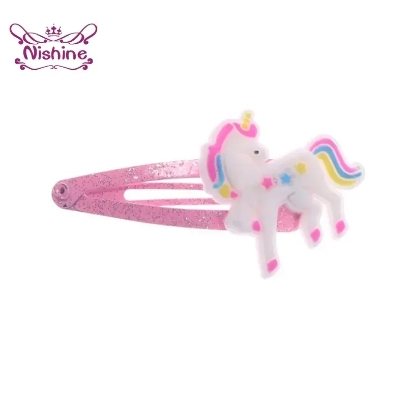 Nishine 10pcs/lot Unicorn Hair Clips Cartoon Animal Hairpins Cute Kids Headwear Baby Girls Hair Accessories Photo Props Gifts