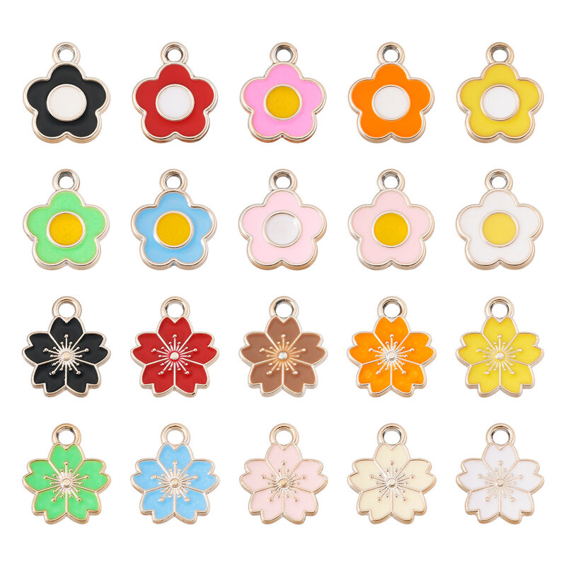 100Pcs Colorful Mixed Flower Enamel Pendants Light Gold Color Alloy Charms for Earrings Keychain Jewelry Diy Accessories