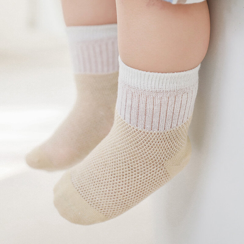 Conjunto de 3 pares/lote de meias de malha respirável para bebê e recém-nascido, algodão puro, com contraste de cor, para crianças, verão