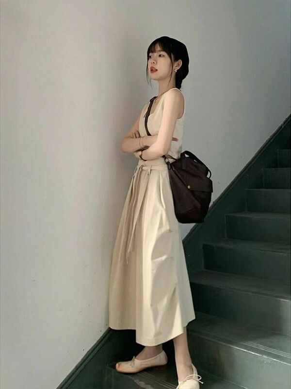 Conjunto de Top corto para mujer, ropa de ocio, faldas largas de cintura alta, holgadas, combina con todo, 2 piezas, Harajuku