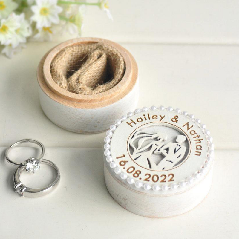 Caja de anillos de boda personalizada, soporte de anillos de compromiso, soporte de anillo de madera para ceremonia de boda