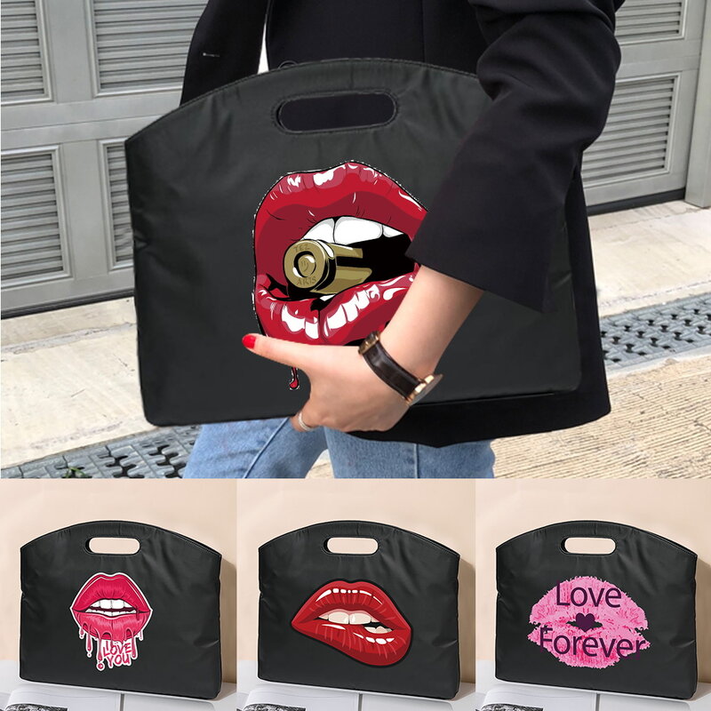 Bombes Case Portable Document Bag, A4 Office, Large Capacity Mouth Print, Men and Women Handbag, Information Bag, Business Meeting Tote