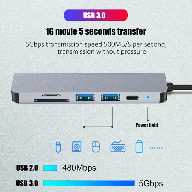 Adaptador USB Tipo C Hub para 4K HDMI, SD, TF, PD Carga Rápida, Splitter, Estação de Ancoragem para Telefone, MacBook, Computador
