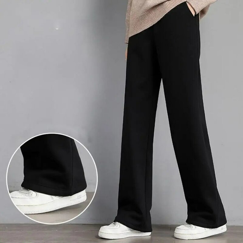 Pantalones forrados de terciopelo para mujer, pantalón largo, elástico, de cintura alta, ancho, para Otoño e Invierno