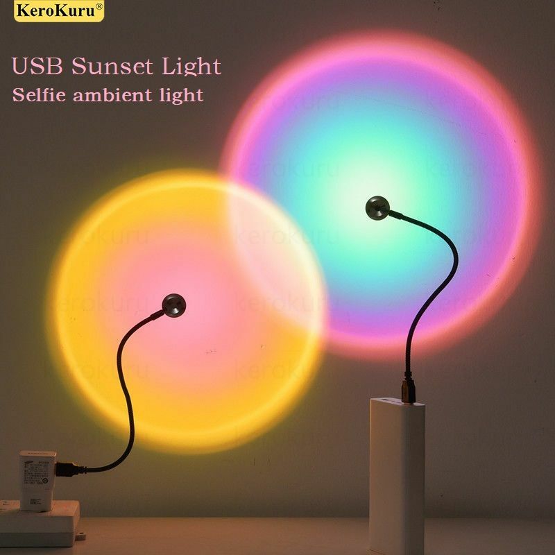 Luz de puesta de sol USB para teléfono móvil, luz LED de neón de arco iris, proyector de luz nocturna, luz de ambiente de pared para fotografía