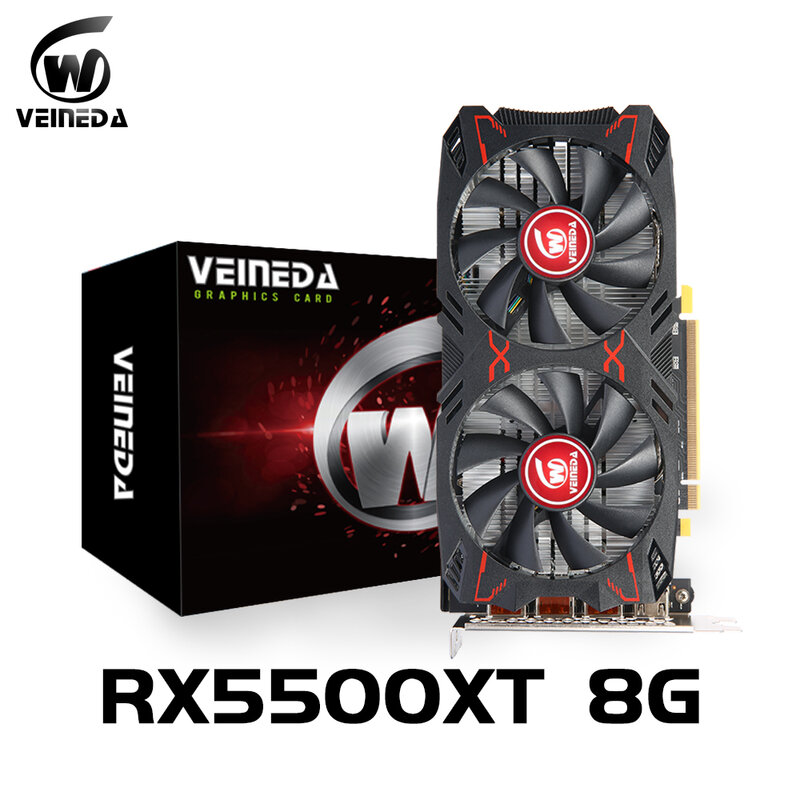 VEINEDA Card Đồ Họa RX5500XT 8G Chơi Game 8GB 128Bit GDDR6 PCI-E 4.0 × 8 GPU Radeon Rx5500xt 8Gb trò Chơi Thẻ Hình Placa De Vídeo