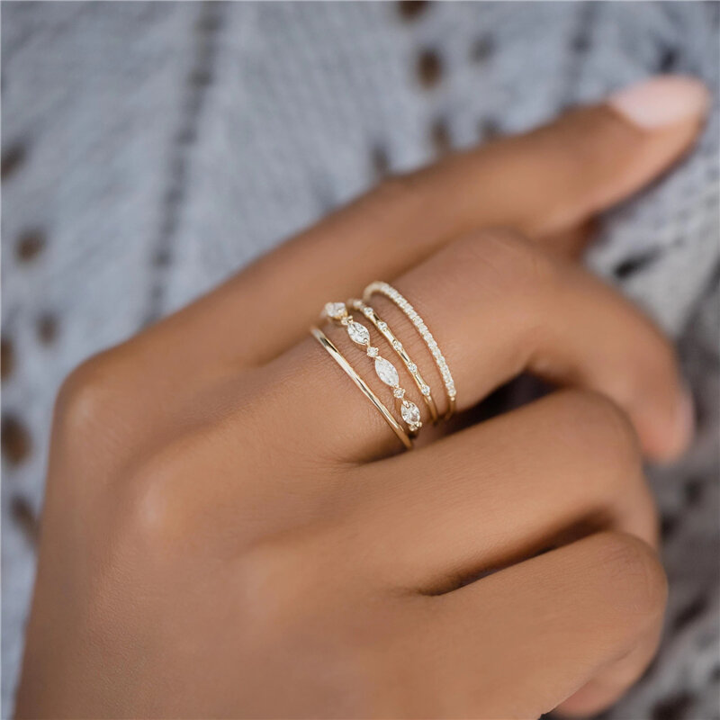 KOJ 925 Sterling Silver White Oval Crystal Rings For Women Zircon Pave Slim Thin Ins Rings Wedding Engagement Party Fine Jewelry