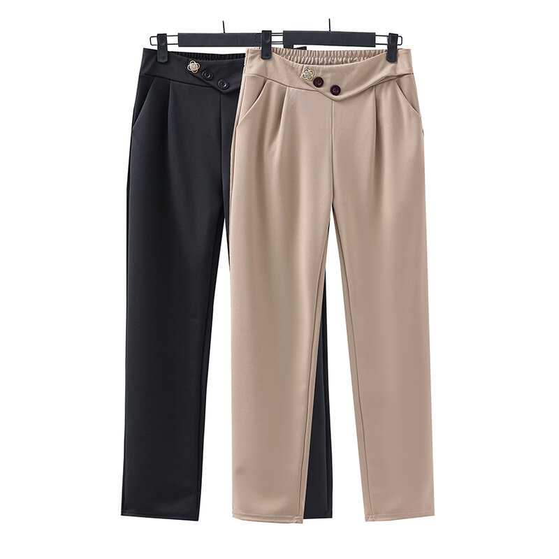 Pantalones rectos para mujer, pantalón informal de cintura alta elástica, holgado, talla grande, XL-5X