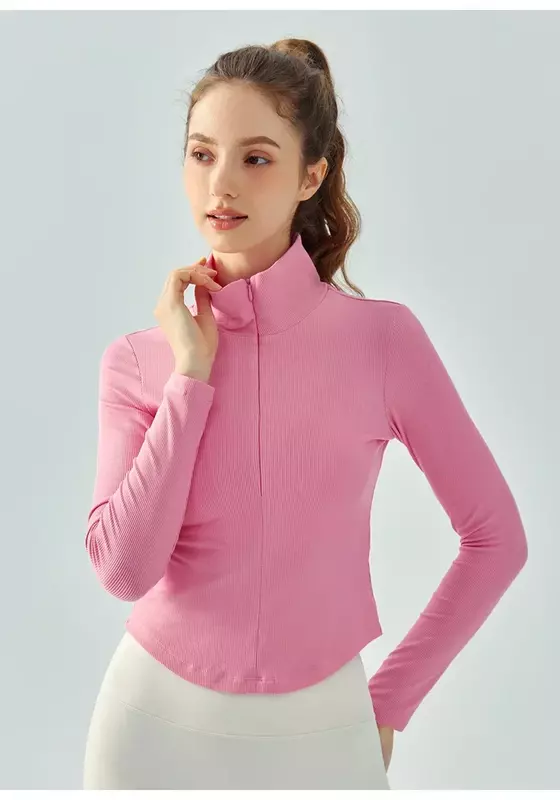 New Yoga Clothes in Autumn and Winter, Long Sleeve Female Lapel Front Zipper Sports Coat, Slim and Slim Running Fitness Suit Top