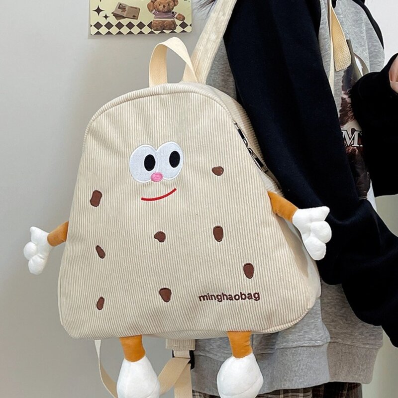 Симпатичная сумка для книг с печеньем, новый вельветовый рюкзак большой вместимости для девочек, студенческие сумки для книг на молнии для дам