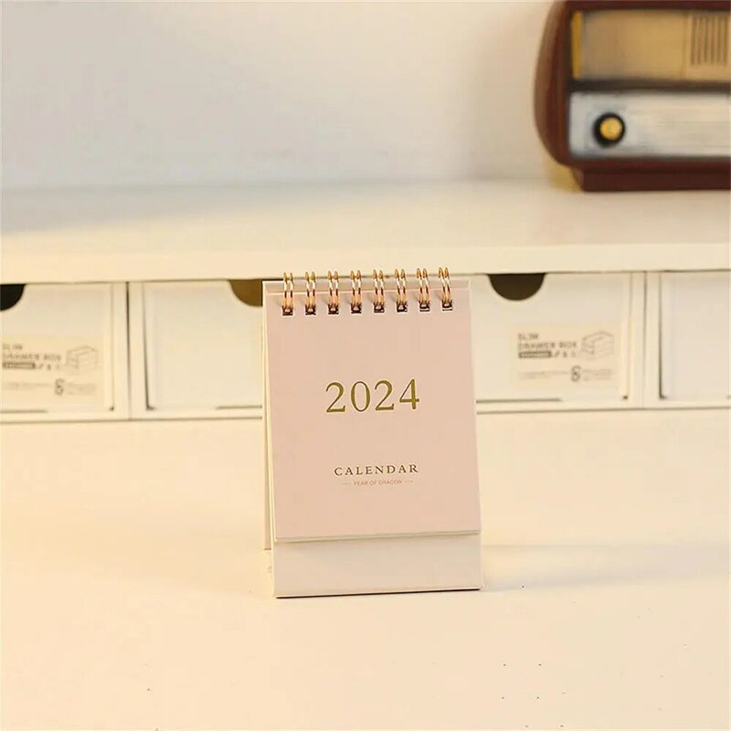 Nieuwe 2024 Eenvoudige Effen Kleur Mini-Bureaukalender Diy Draagbare Desktop Kalenders Dual Daily Schema Table Planner