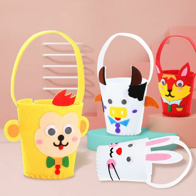 子供、DIYハンドバッグ、カラフルな動物の素材、教育玩具用の不織布の収納バケット