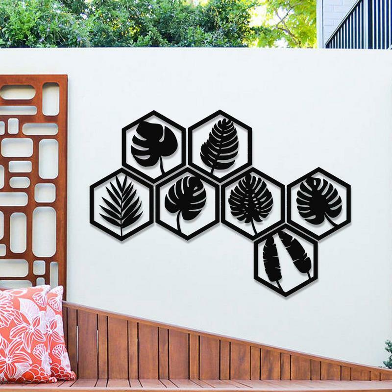 육각형 껍질과 스틱 벽 데칼, 열대 잎 벽 데칼 홈 장식 벌집 나무 벽 스티커 거실