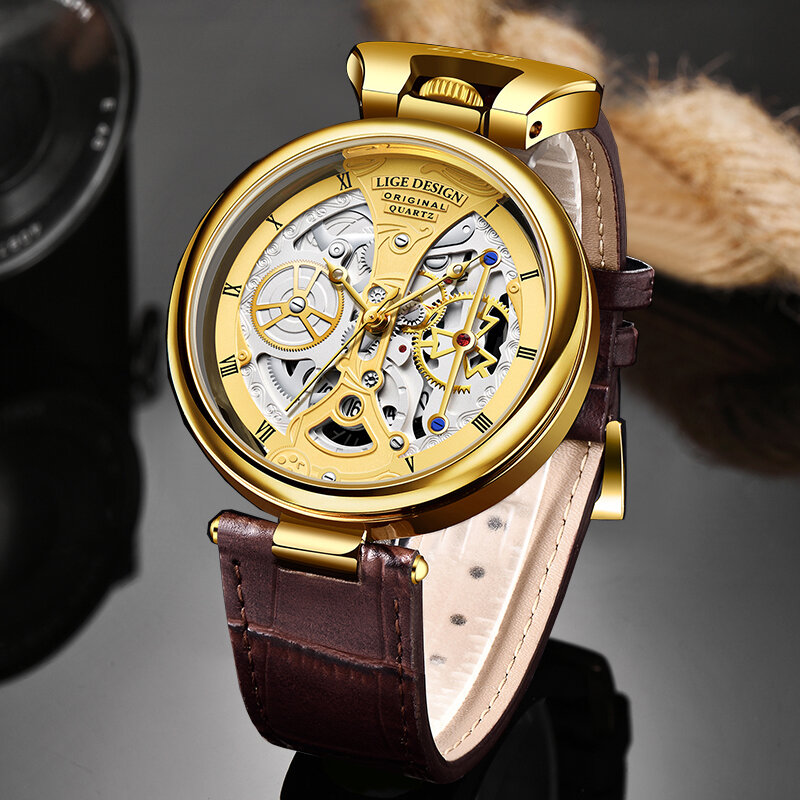 2023 Lige Mannen Horloges Topmerk Luxe Bruin Leer Chronograaf Horloge Voor Mannen Mode Date Waterdichte Klok Reloj Hombre
