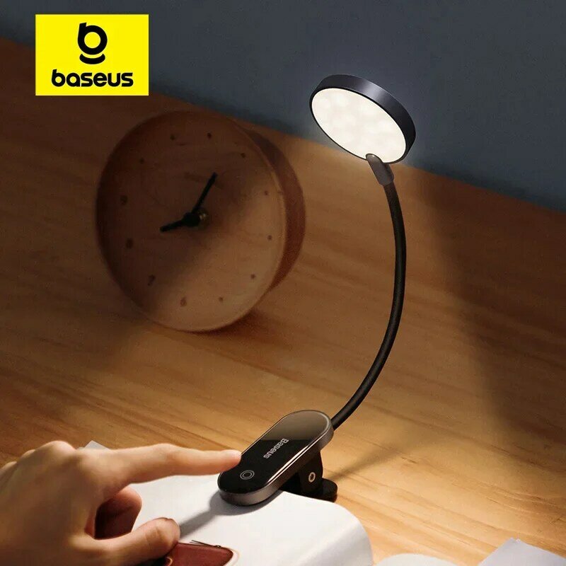 Baseus led clipe lâmpada de mesa stepless pode ser escurecido sem fio toque lâmpada de mesa usb recarregável luz leitura led night light lâmpada do portátil