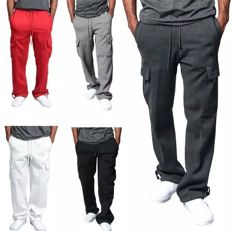 Calça de jogger de carga masculina, calça solta macacão de cor sólida, ginástica esportiva, moda de rua hip hop, outono