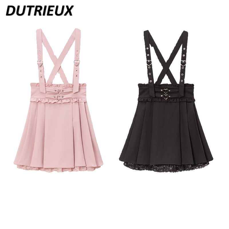 Spring and Summer New All-Match Tutu Wooden Ear Figure Flattering Suspension Skirt Lace Edge Japanese Sweet Pleated Short Skirts