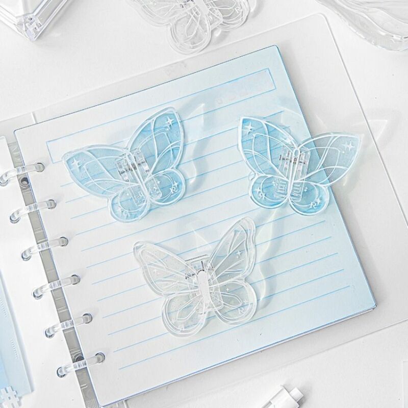 Clip de papel con forma de mariposa acrílica estilo INS, transparente, Clip de notas multifuncional, carpeta de marcapáginas Simple, papelería para estudiantes