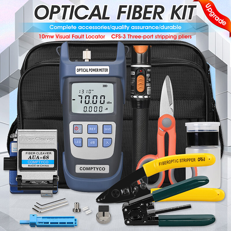 FTTH-Kit de herramientas de fibra óptica, cuchilla de AUA-6S con medidor de potencia óptica de fibra y Localizador Visual de fallos de 10mW