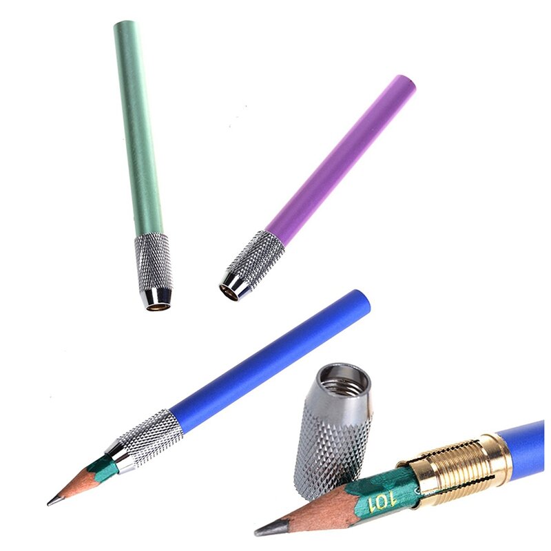 3Pcs Metal Pencil Lengthened Extender Holder Random & 4 PCS Adjustable Dual Head Pencil Extender Holder Sketch